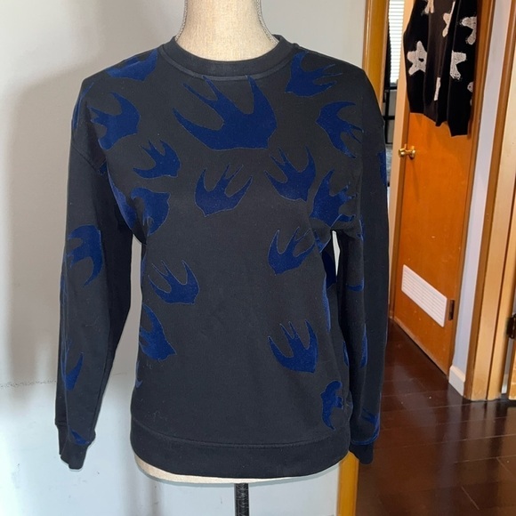 MCQ by ALEXANDER MCQUEEN Black Blue Print Cotton Elastane Sweatshirt size XS - Picture 1 of 7
